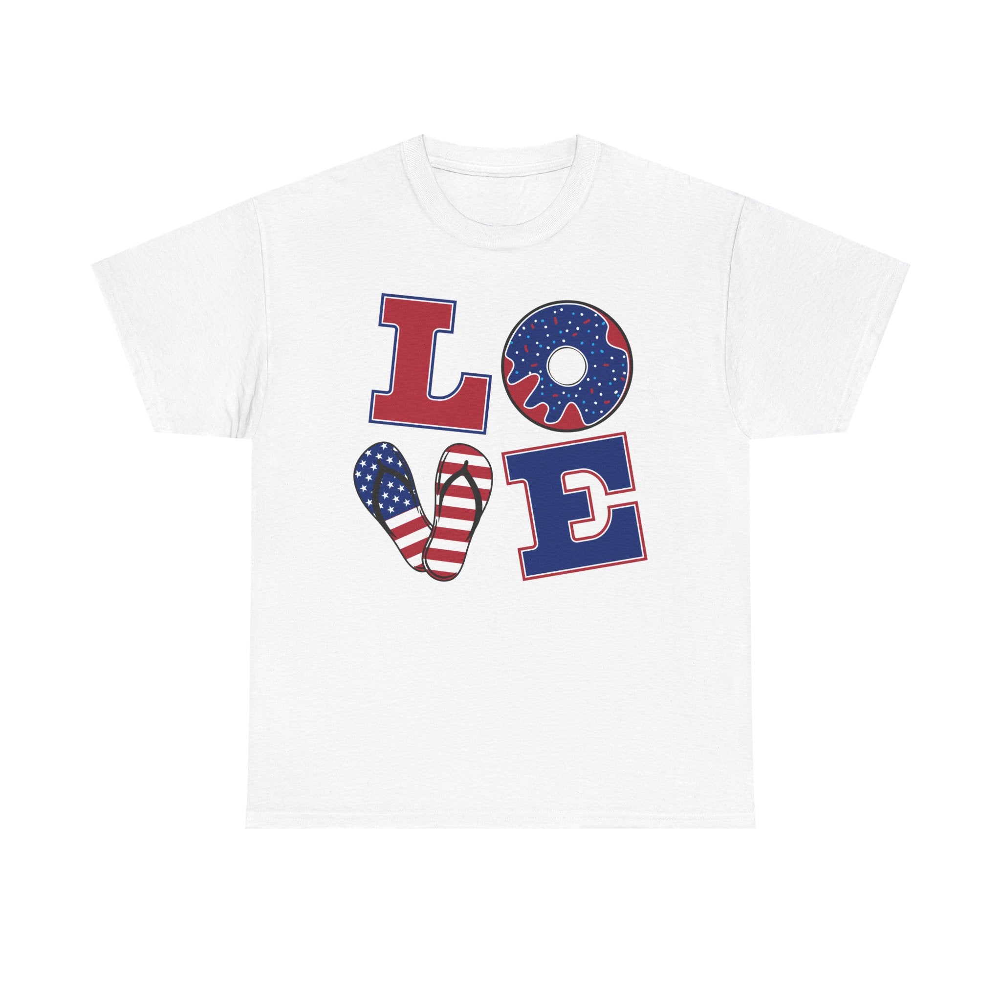 Patriotic LOVE T-Shirt — American Flag Heart & Stars Tee for 4th of July