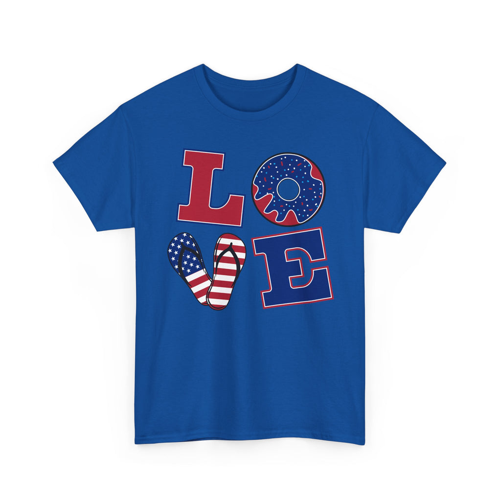 Patriotic LOVE T-Shirt — American Flag Heart & Stars Tee for 4th of July