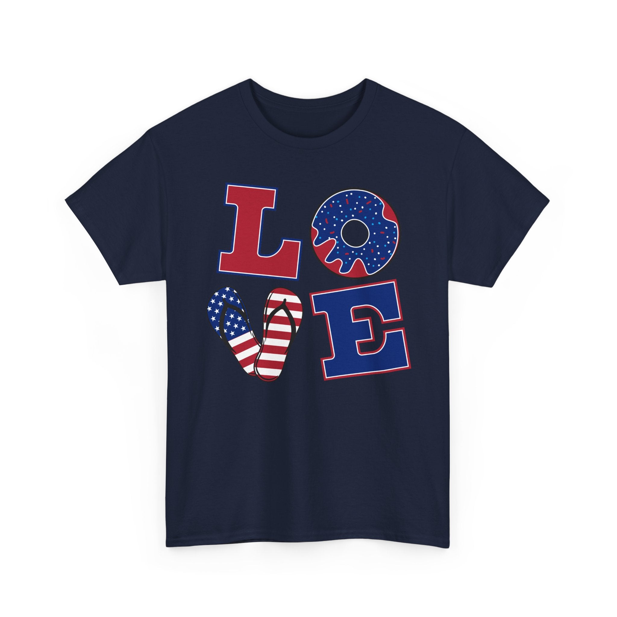 Patriotic LOVE T-Shirt — American Flag Heart & Stars Tee for 4th of July