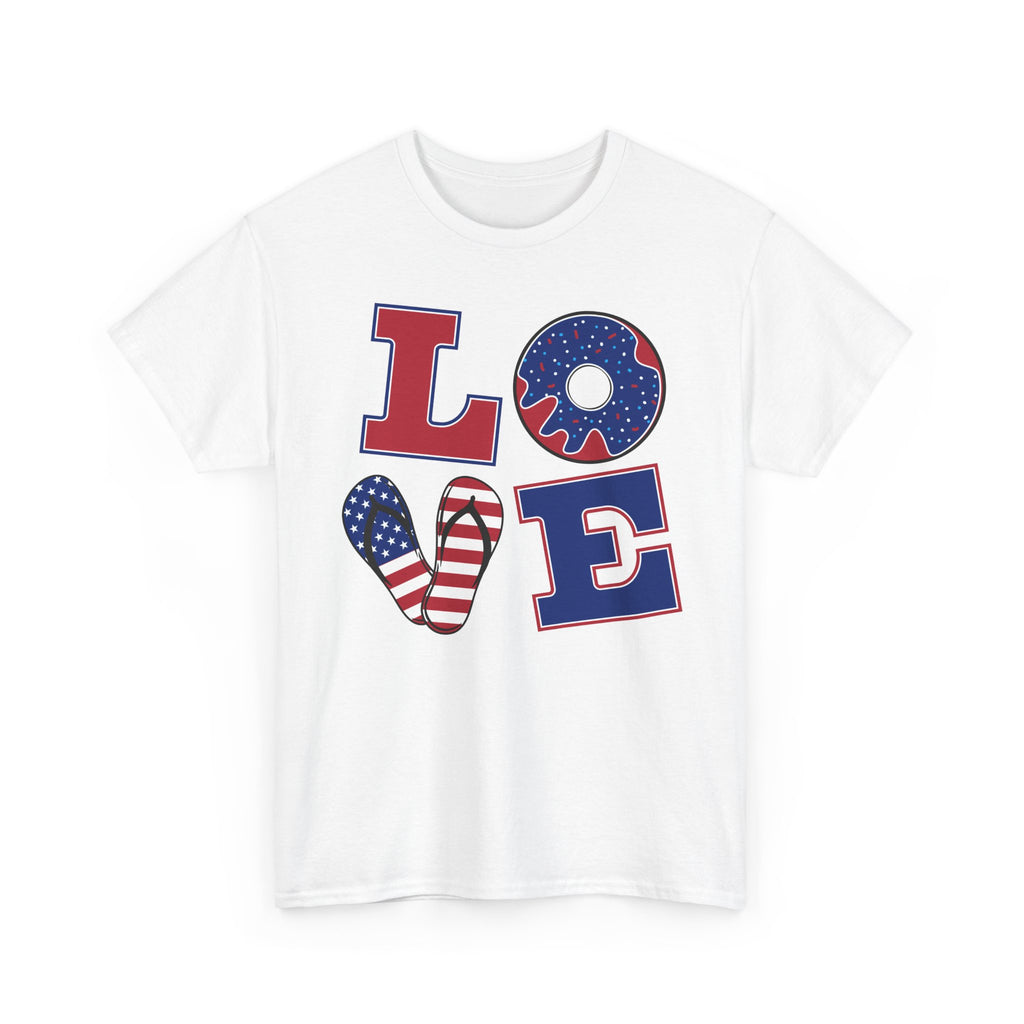 Patriotic LOVE T-Shirt — American Flag Heart & Stars Tee for 4th of July