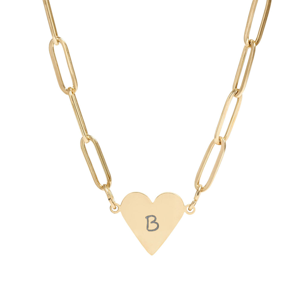 Engravable Paperclip Heart Necklace — Personalized Initial Pendant