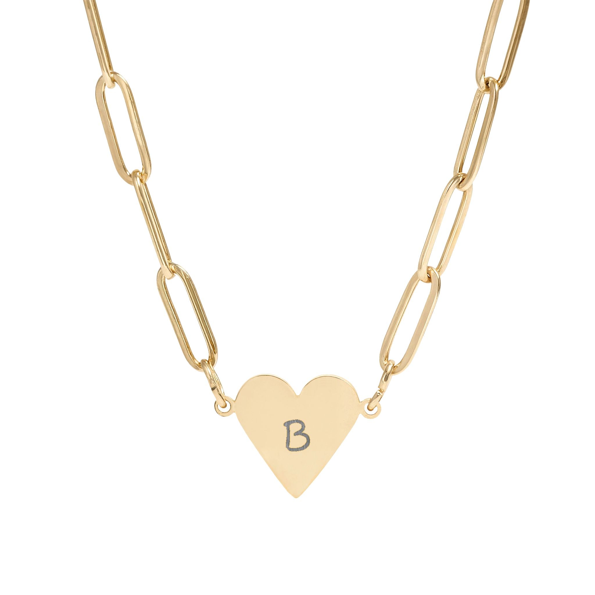 Engravable Paperclip Heart Necklace — Personalized Initial Pendant