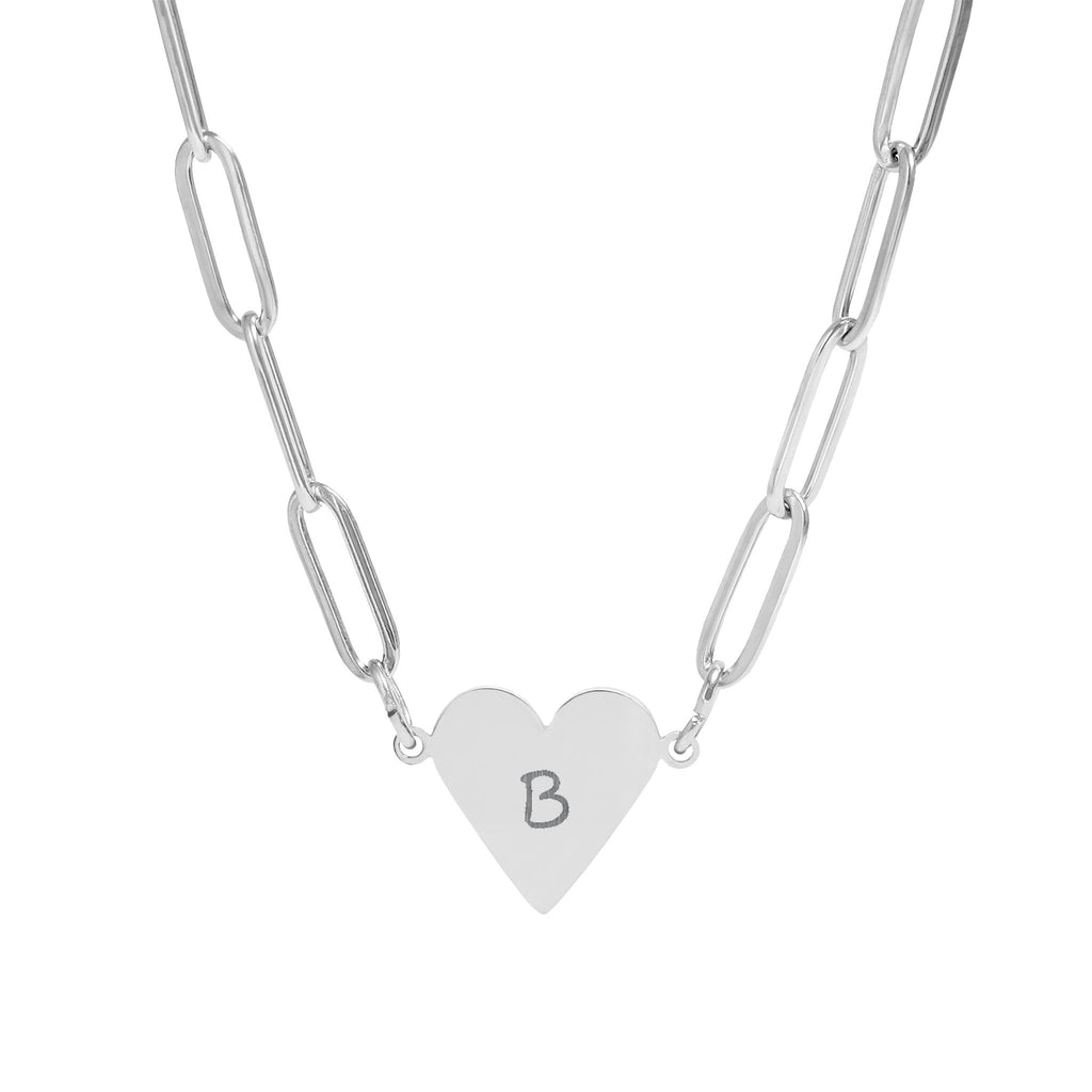 Engravable Paperclip Heart Necklace — Personalized Initial Pendant