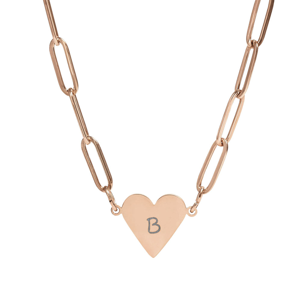 Engravable Paperclip Heart Necklace — Personalized Initial Pendant