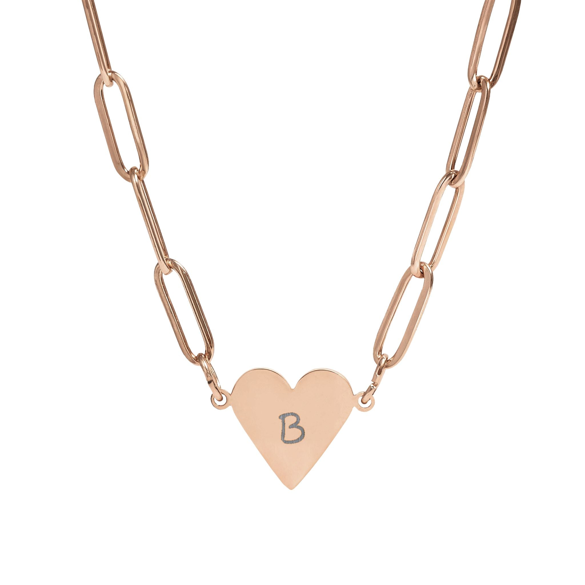 Engravable Paperclip Heart Necklace — Personalized Initial Pendant